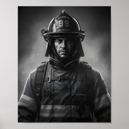 Zwart-Wit Brandweerman Held Tribute Poster