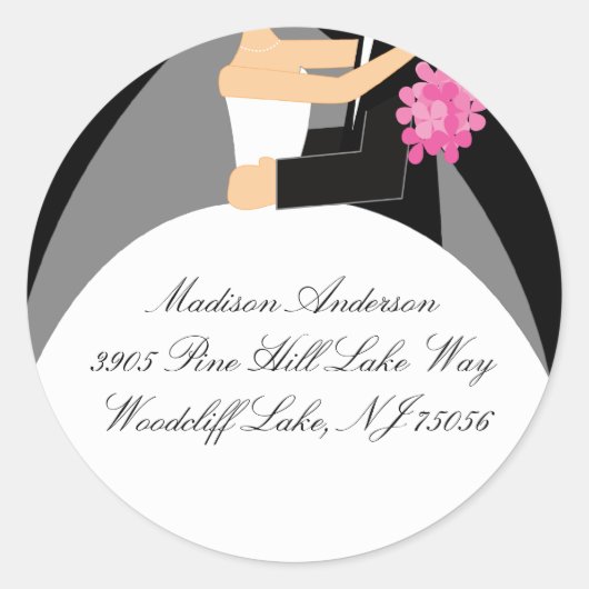 Zwart-wit bride en Groom adres label sticker (Voorkant)