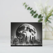 Zwart-wit Briefkaart van een Full Moon en City (Staand voorkant)
