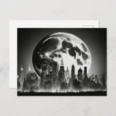 Zwart-wit Briefkaart van een Full Moon en City (Voorkant / Achterkant)