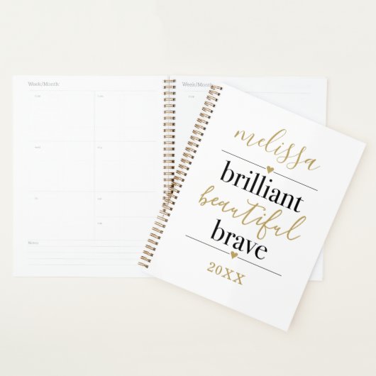 Zwart Wit Briljant Schoon Moedig Script Naam Planner (Display)