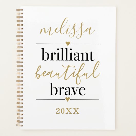 Zwart Wit Briljant Schoon Moedig Script Naam  Planner (Voorkant)