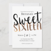 Zwart Wit Brons Modern Zoet 16 ZESTIEN Party Kaart (Voorkant)