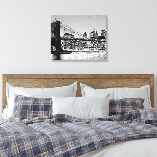 zwart-wit Brooklyn Bridge Canvas Afdruk (Insitu (Slaapkamer))