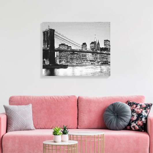 zwart-wit Brooklyn Bridge Canvas Afdruk (Insitu (Woonkamer))