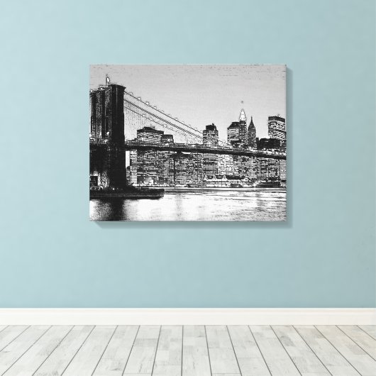 zwart-wit Brooklyn Bridge Canvas Afdruk (Insitu (Houten vloer))