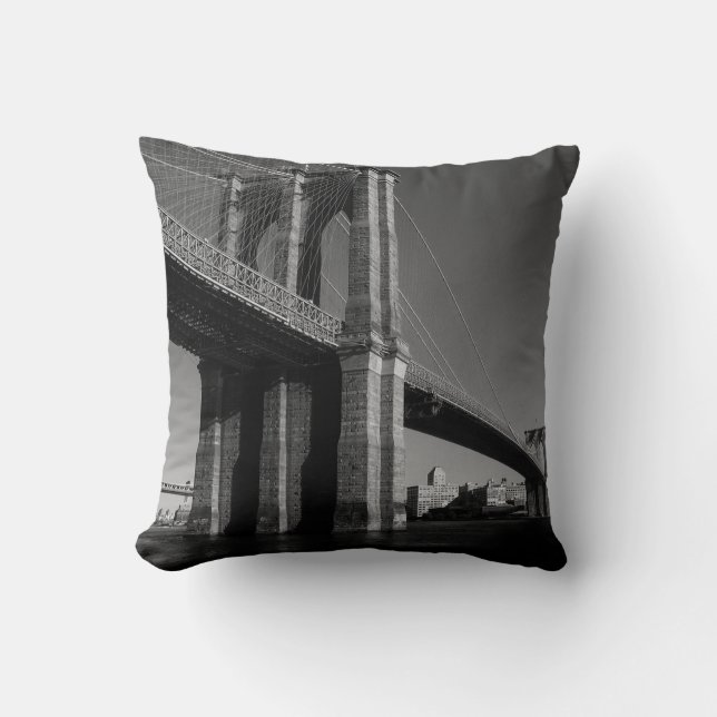 Zwart & Wit Brooklyn Bridge New York City kussen (Voorkant)