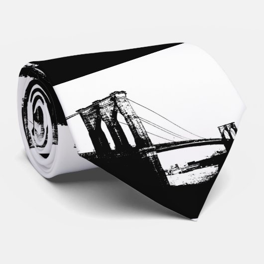 Zwart-wit  Brooklyn Bridge-Stropdas Stropdas (Opgerold)
