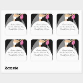 Zwart & Wit Bruid & bruidegom Adres Vierkante Stic Vierkante Sticker (Vel)