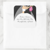 Zwart & Wit Bruid & bruidegom Adres Vierkante Stic Vierkante Sticker (Tas)
