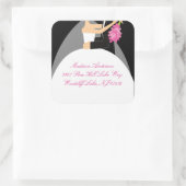 Zwart & Wit Bruid & bruidegom Adres Vierkante Stic Vierkante Sticker (Tas)