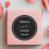 Zwart & wit bruid bruidegom naam datum bruiloft gu ronde sticker