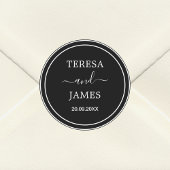 Zwart & wit bruid bruidegom naam datum bruiloft gu ronde sticker