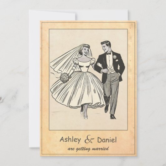  zwart-wit bruid bruidegom stripbruiloft kaart (Voorkant)