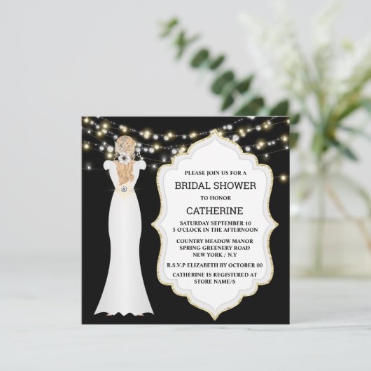 Zwart wit bruidbruin jurk licht chic kaart (Staand voorkant)