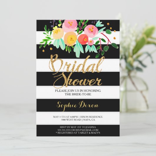 Zwart & Wit Bruids Douche Uitnodiging (Staand voorkant)