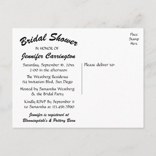 Zwart-wit bruids Douche Uitnodiging bruiloft (Achterkant)