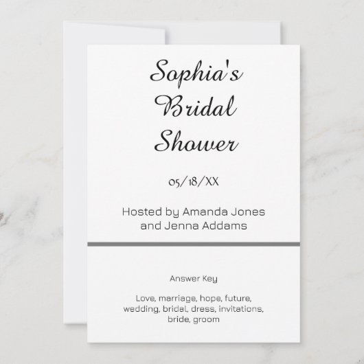Zwart-wit Bruids Word Scramble Game Kaart (Achterkant)