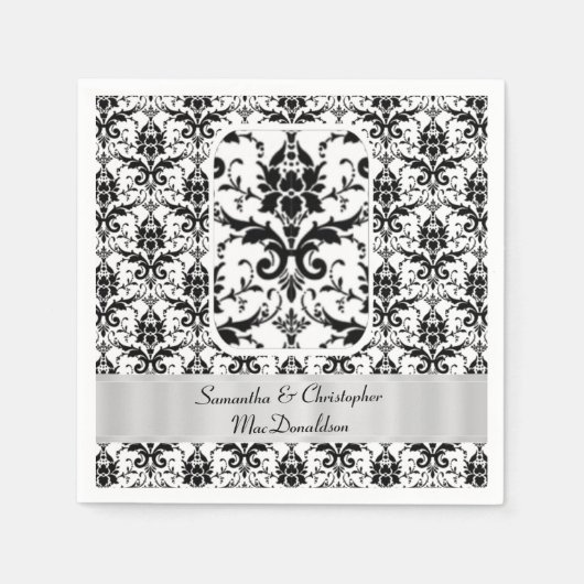 Zwart-wit bruidsdamast patroon servetten (Voorkant)