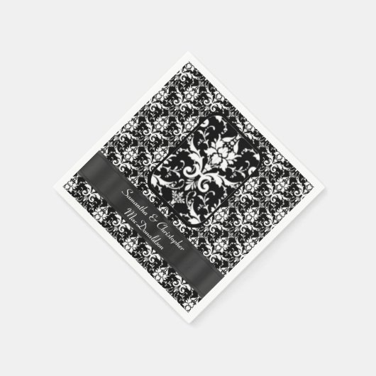 Zwart-wit bruidsdamast patroon servetten (Hoek)