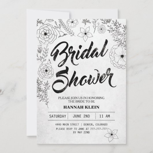 zwart-wit bruidsdoucheuitnodiging kaart (Voorkant)