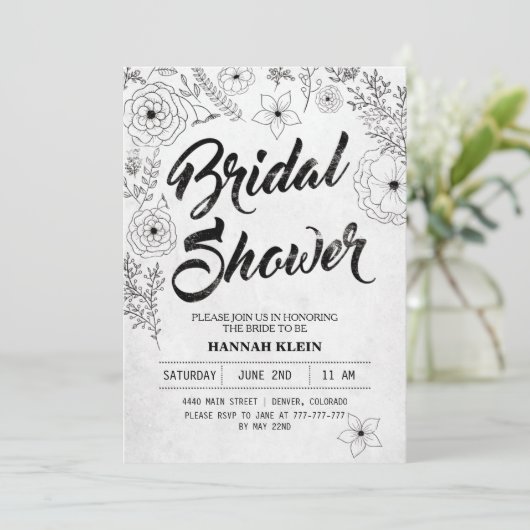 zwart-wit bruidsdoucheuitnodiging kaart (Staand voorkant)