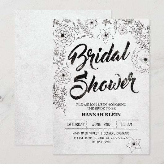  zwart-wit bruidsdoucheuitnodiging kaart (Voorkant / Achterkant)