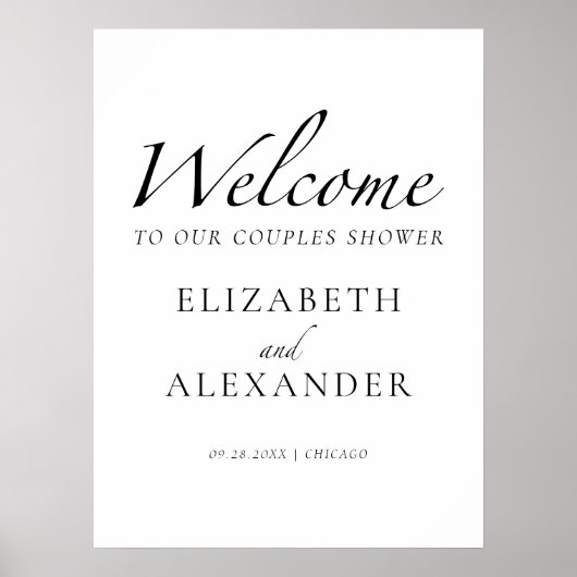 Zwart & Wit Bruidsfeest Borrel Welkom Bord Poster (Voorkant)