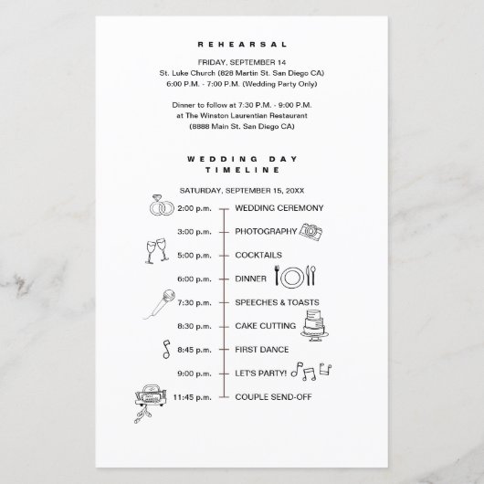 Zwart Wit bruidsfeest Wedding Tijdlijn lijst (Achterkant)