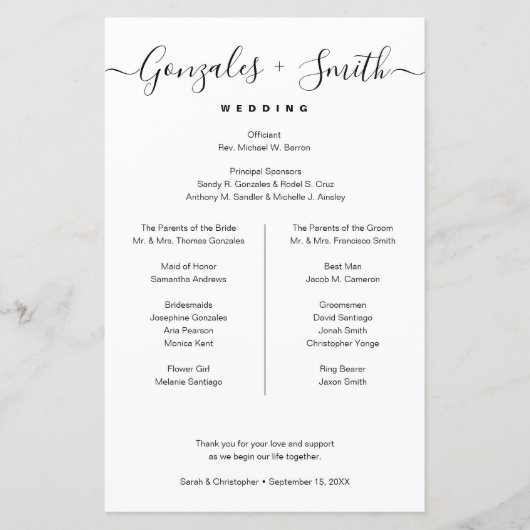 Zwart Wit bruidsfeest Wedding Tijdlijn lijst (Voorkant)