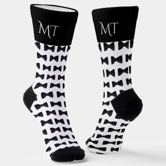 Zwart & Wit Bruidsjonkers Huwelijks Monogram Sokken (Gebogen)