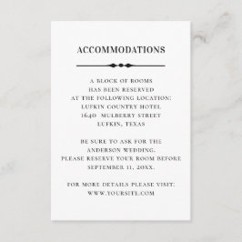 Zwart wit bruiloft accommodaties. Eenvoudige detai Informatiekaartje