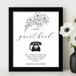 Zwart-wit bruiloft Audio Guest Book Sign Poster