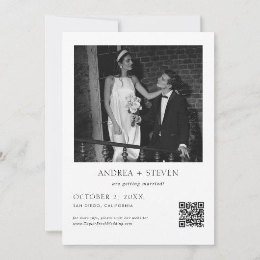 Zwart-wit bruiloft Bewaar de datumfoto Kaart (Achterkant)