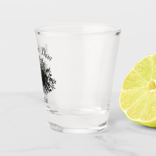Zwart-wit bruiloft Bloemen Rozen Shot Glas (Rechts)