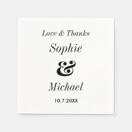 Zwart wit bruiloft bruid bruidegom papier servet (Voorkant)