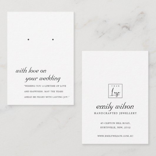 ZWART-WIT BRUILOFT CADEAU OORBEL DISPLAY KAART PLAATSKAARTJE (Voorkant / Achterkant)