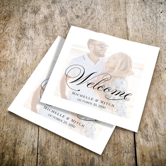 Zwart-wit bruiloft Cocktail Foto Servet