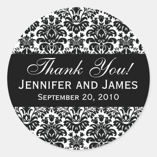 Zwart-wit bruiloft Damask Dank u Label (Voorkant)