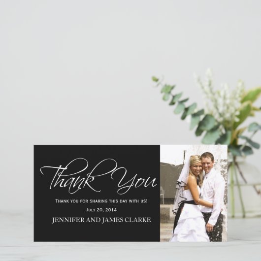 Zwart Wit bruiloft Dank u fotokaarten Bedankkaart (Staand voorkant)