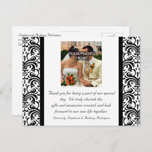 Zwart/wit bruiloft dank u kleur foto Briefkaart (Voorkant / Achterkant)