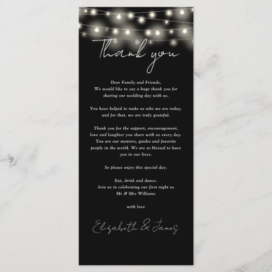 Zwart-wit bruiloft dank u plaats kaart (Voorkant)