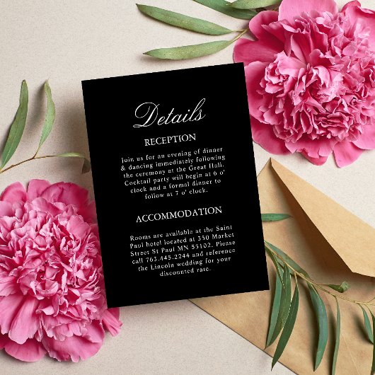 Zwart-wit bruiloft Details Behuizing Kaart