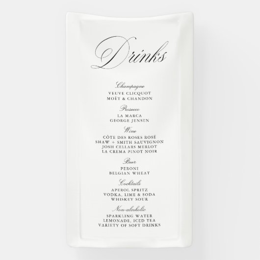 Zwart-wit bruiloft Drinken Bar Menu Banner (Verticaal)