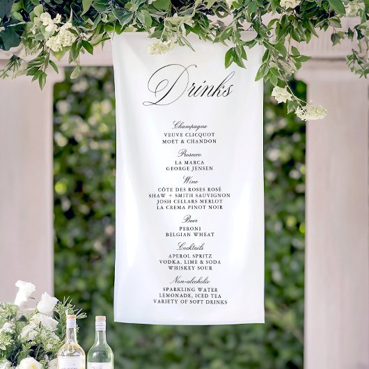 Zwart-wit bruiloft Drinken Bar Menu Banner