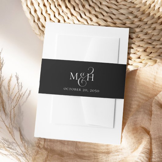Zwart-wit Bruiloft Elegant Monogram Uitnodigingen Wikkel