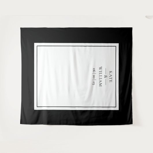 Zwart-wit bruiloft fotocabine achtergrond wandkleed (Voorkant (horizontaal))