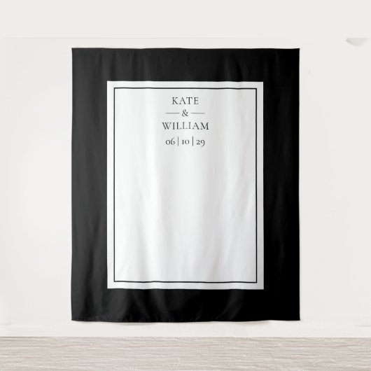 Zwart-wit bruiloft fotocabine achtergrond wandkleed (Voorkant)