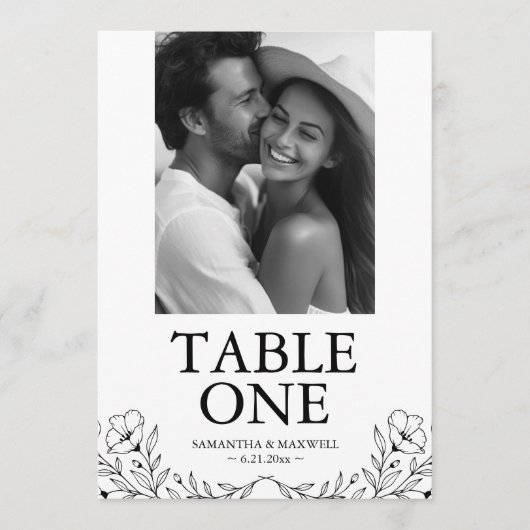 Zwart-wit bruiloft Fototafel Aantal Kaarten (Voorkant)