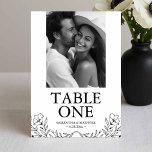 Zwart-wit bruiloft Fototafel Aantal Kaarten<br><div class="desc">Begeleid uw gasten met stijl met behulp van deze trouwtafel nummer kaarten ontworpen met een tijdloos zwart-wit bruiloft thema. Met elegante anemoon bloemlijn kunst en ruimte voor de foto van het paar, deze tafel nummer trouwkaarten combineren eenvoud met sophisticatie om zowel klassieke als moderne recepties aan te vullen. Personaliseer eenvoudig...</div>